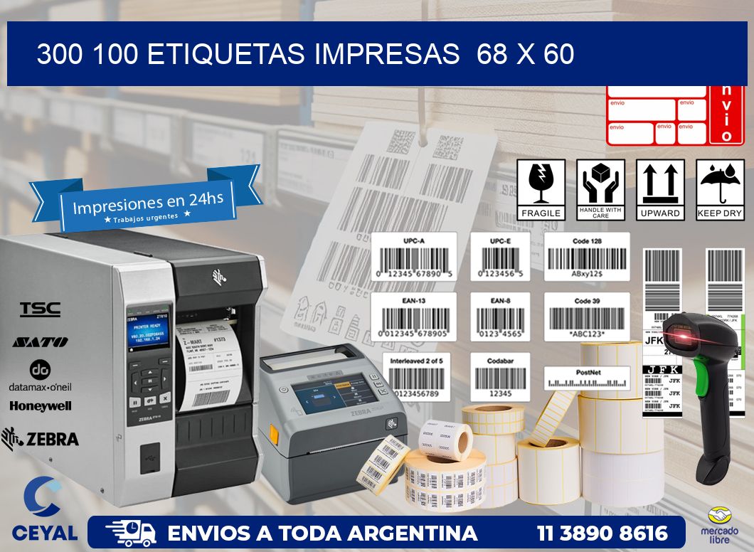 300 100 ETIQUETAS IMPRESAS  68 x 60