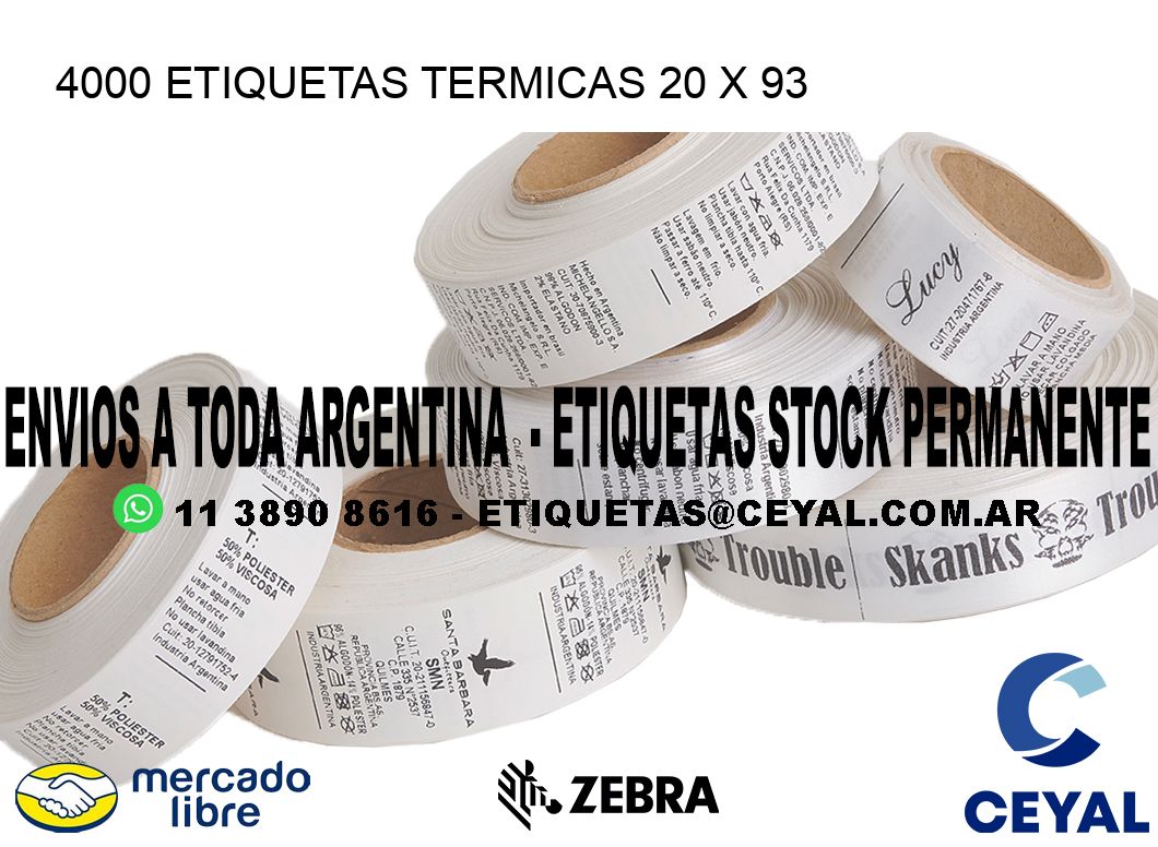 4000 ETIQUETAS TERMICAS 20 x 93