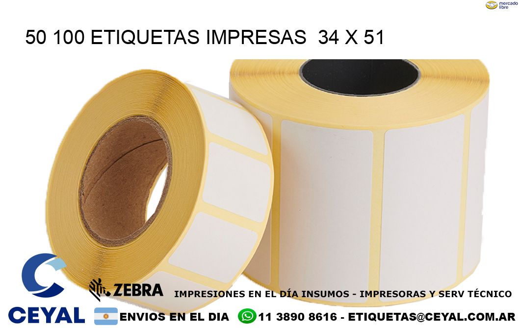 50 100 ETIQUETAS IMPRESAS  34 x 51