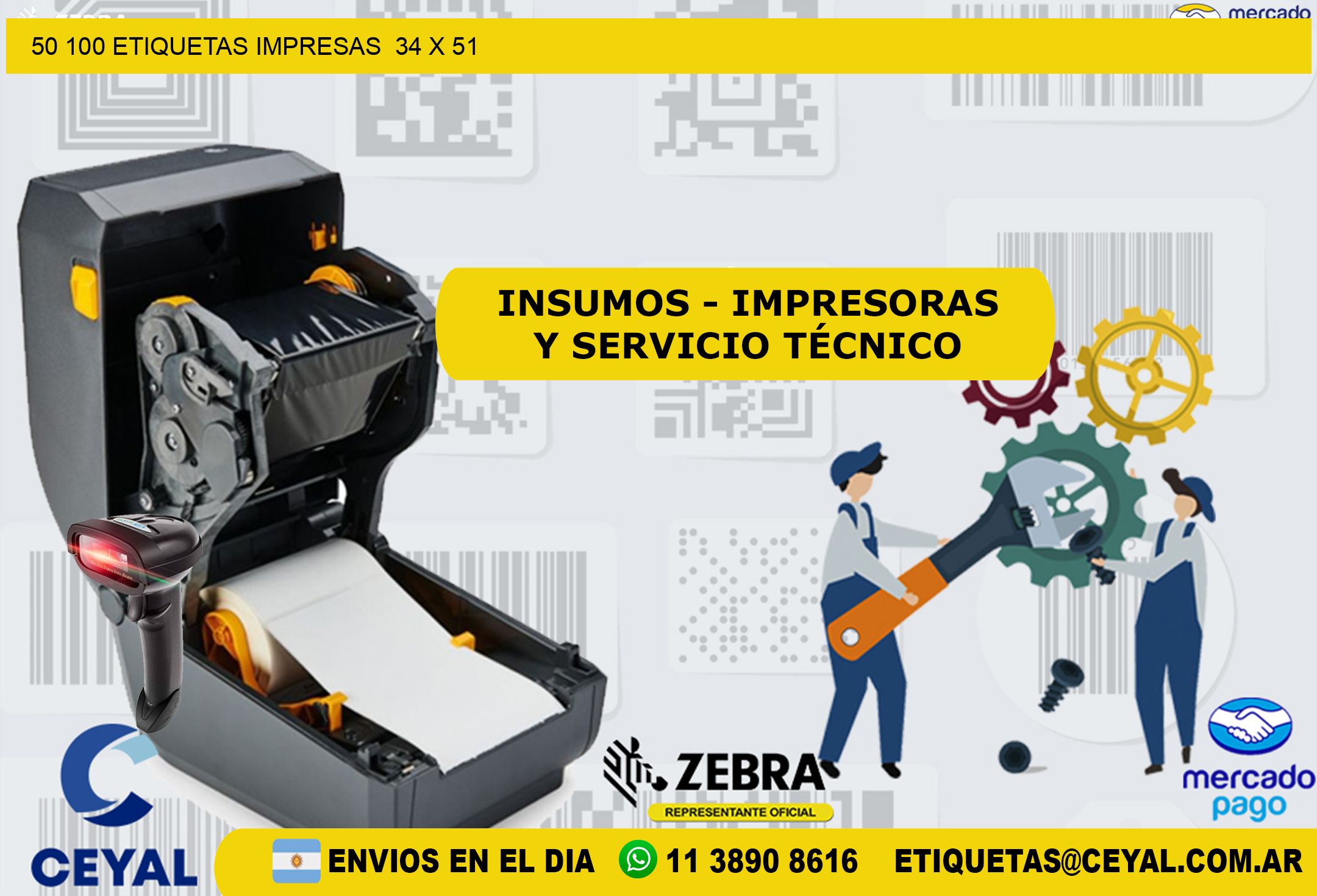 50 100 ETIQUETAS IMPRESAS  34 x 51