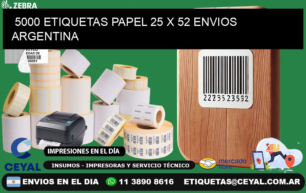 5000 ETIQUETAS PAPEL 25 x 52 ENVIOS ARGENTINA