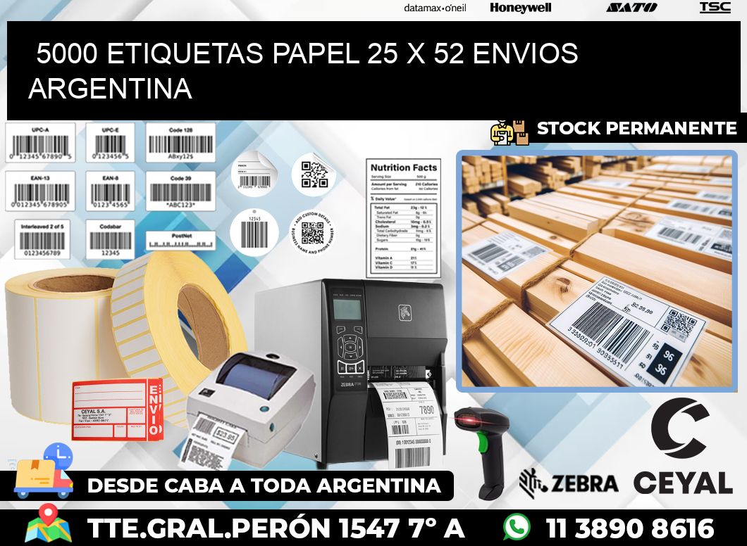 5000 ETIQUETAS PAPEL 25 x 52 ENVIOS ARGENTINA