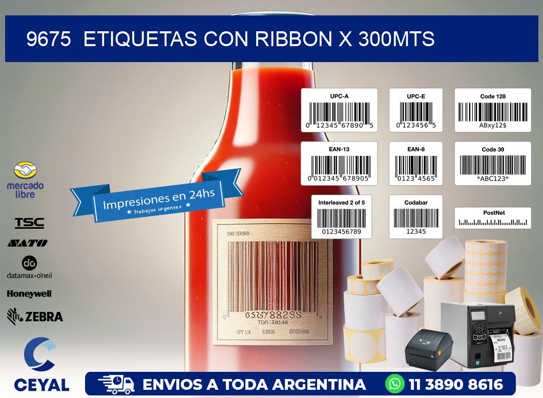 9675  ETIQUETAS CON RIBBON X 300MTS