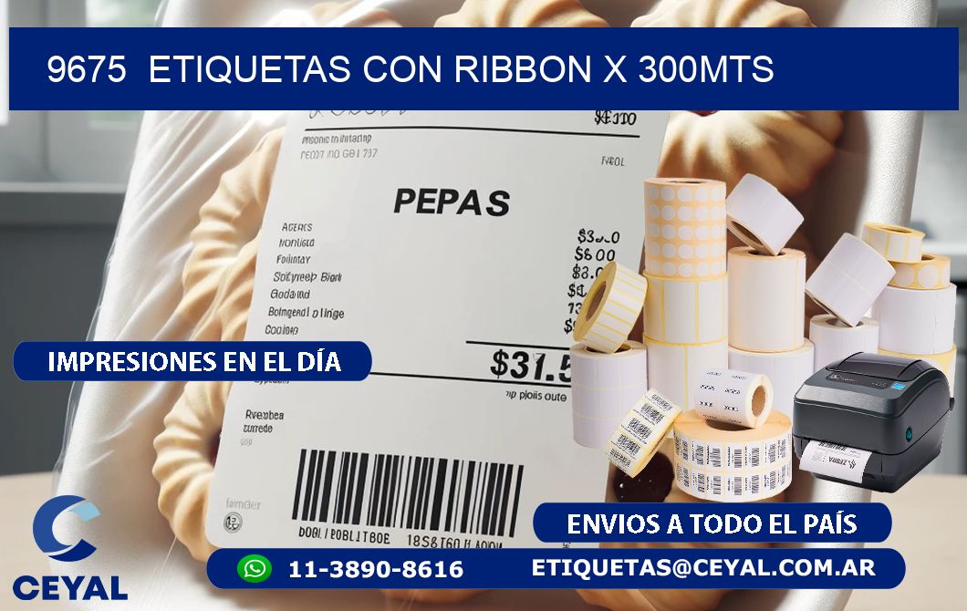 9675  ETIQUETAS CON RIBBON X 300MTS