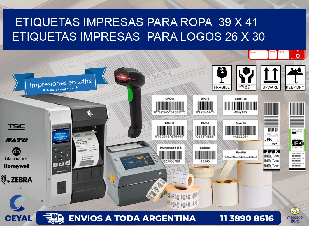 ETIQUETAS IMPRESAS PARA ROPA  39 x 41 ETIQUETAS IMPRESAS  PARA LOGOS 26 x 30