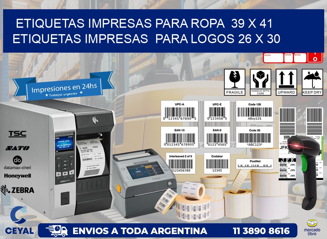 ETIQUETAS IMPRESAS PARA ROPA  39 x 41 ETIQUETAS IMPRESAS  PARA LOGOS 26 x 30