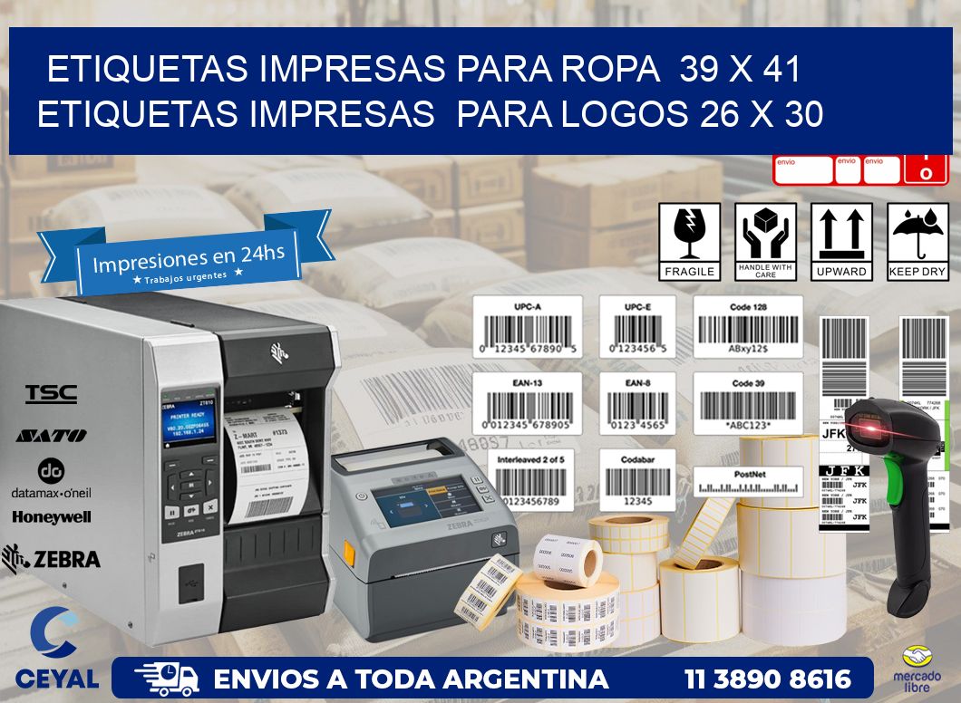 ETIQUETAS IMPRESAS PARA ROPA  39 x 41 ETIQUETAS IMPRESAS  PARA LOGOS 26 x 30