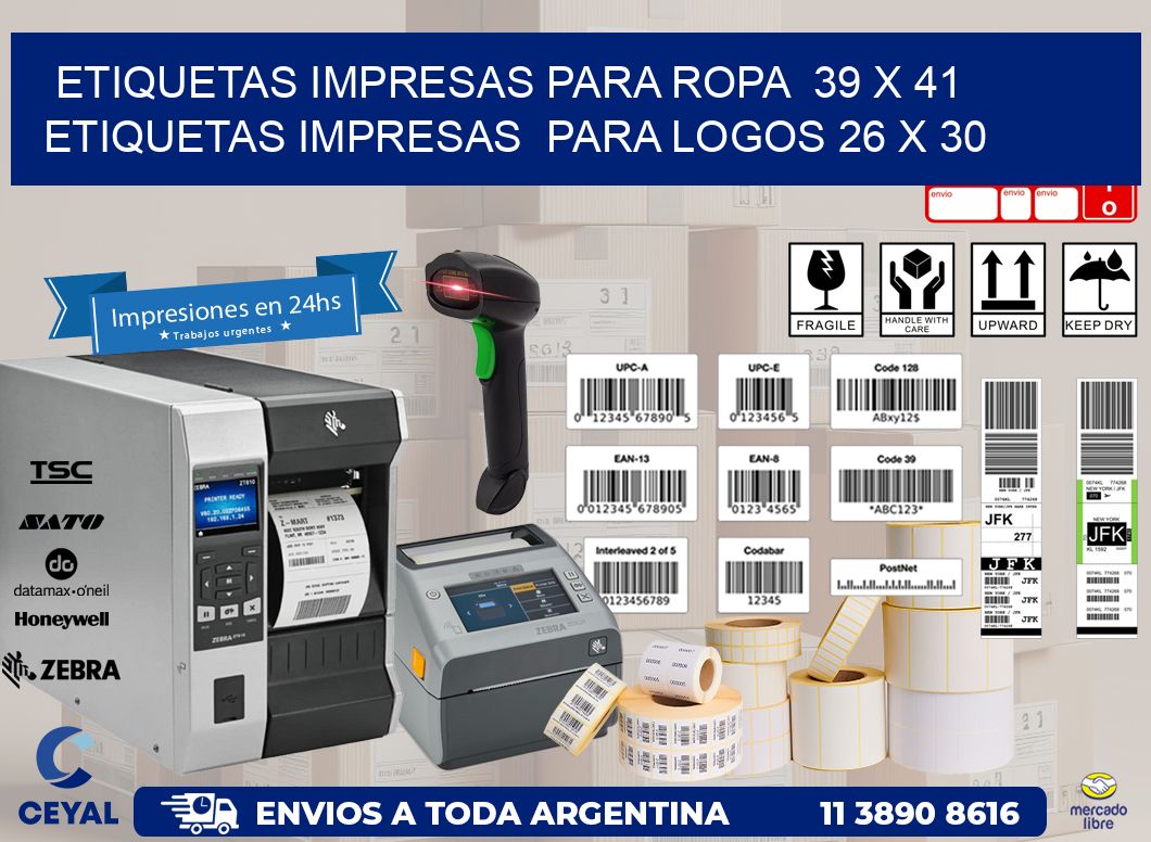 ETIQUETAS IMPRESAS PARA ROPA  39 x 41 ETIQUETAS IMPRESAS  PARA LOGOS 26 x 30