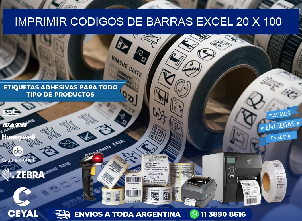 IMPRIMIR CODIGOS DE BARRAS EXCEL 20 x 100