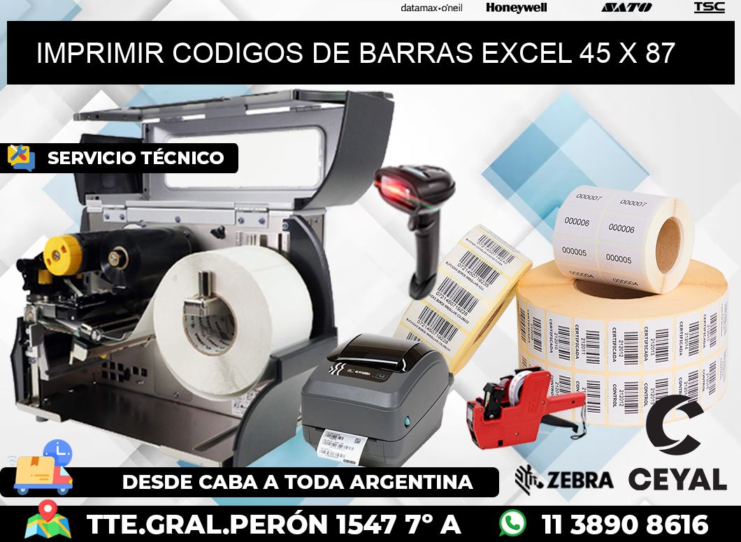 IMPRIMIR CODIGOS DE BARRAS EXCEL 45 x 87