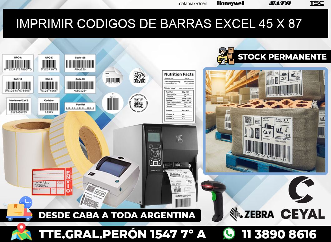 IMPRIMIR CODIGOS DE BARRAS EXCEL 45 x 87