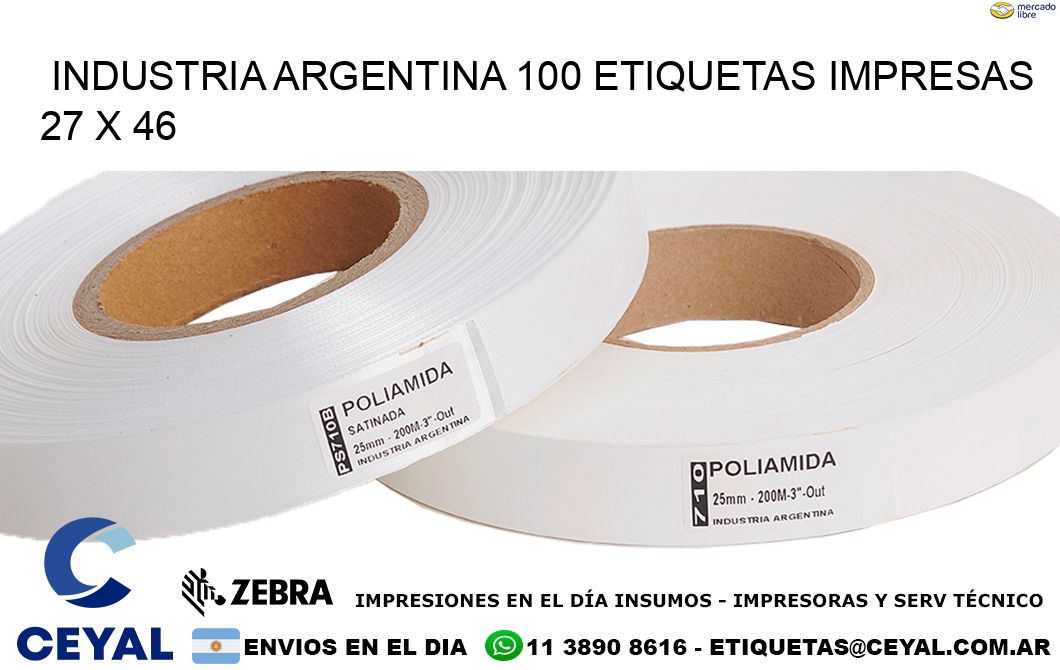 INDUSTRIA ARGENTINA 100 ETIQUETAS IMPRESAS  27 x 46