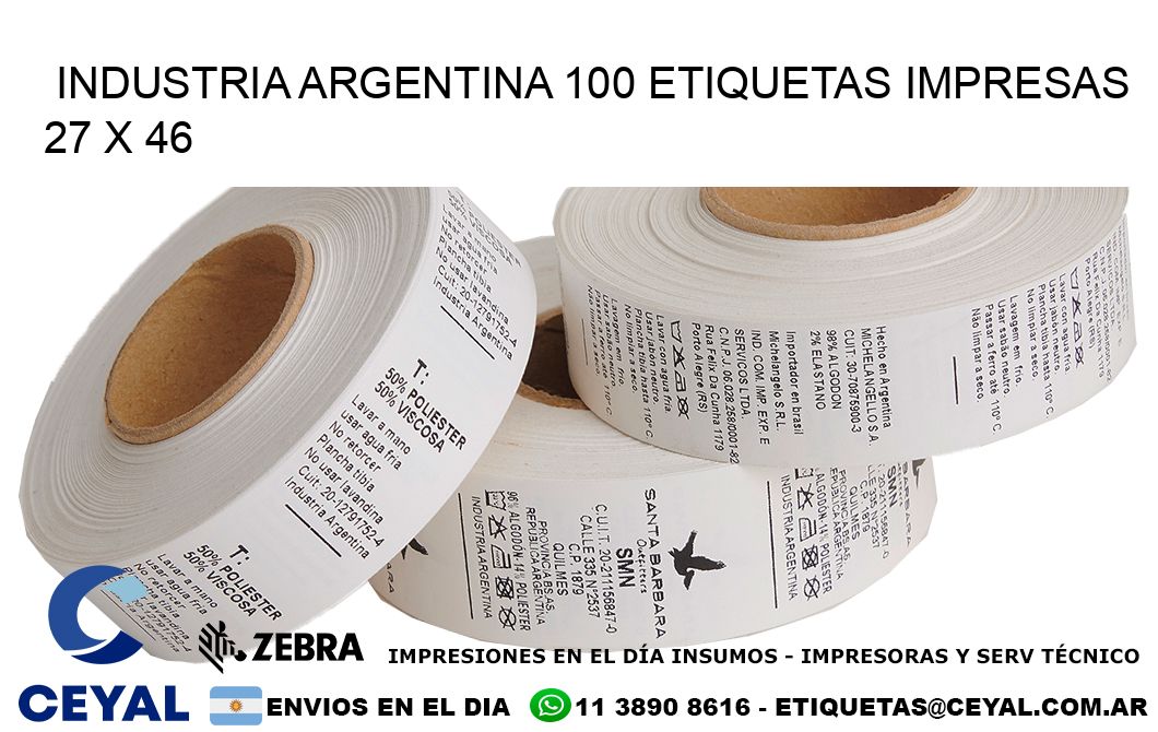 INDUSTRIA ARGENTINA 100 ETIQUETAS IMPRESAS  27 x 46