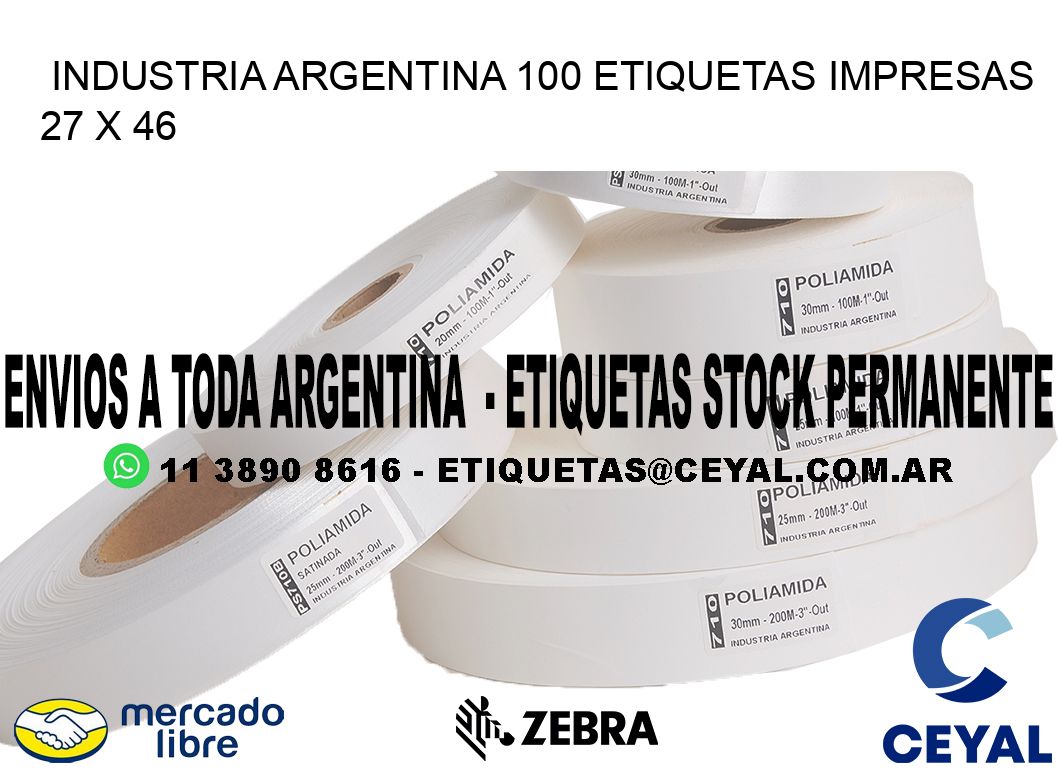 INDUSTRIA ARGENTINA 100 ETIQUETAS IMPRESAS  27 x 46