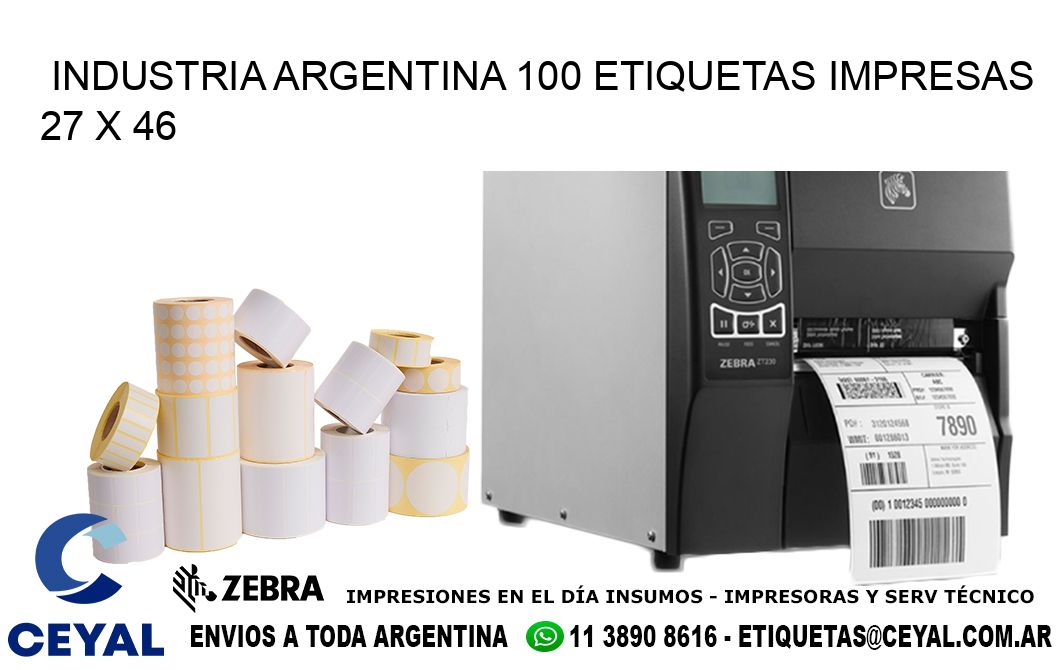 INDUSTRIA ARGENTINA 100 ETIQUETAS IMPRESAS  27 x 46