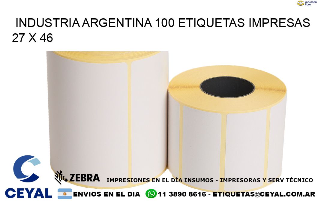 INDUSTRIA ARGENTINA 100 ETIQUETAS IMPRESAS  27 x 46