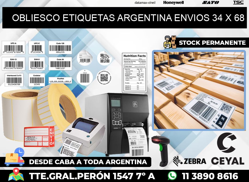 OBLIESCO ETIQUETAS ARGENTINA ENVIOS 34 x 68