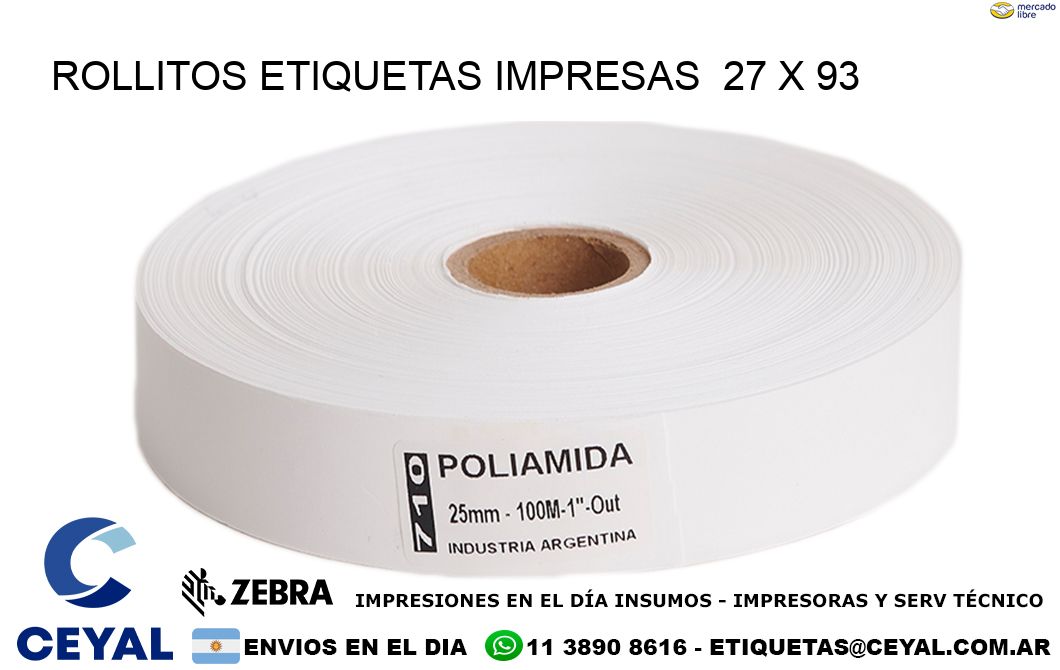 ROLLITOS ETIQUETAS IMPRESAS  27 x 93