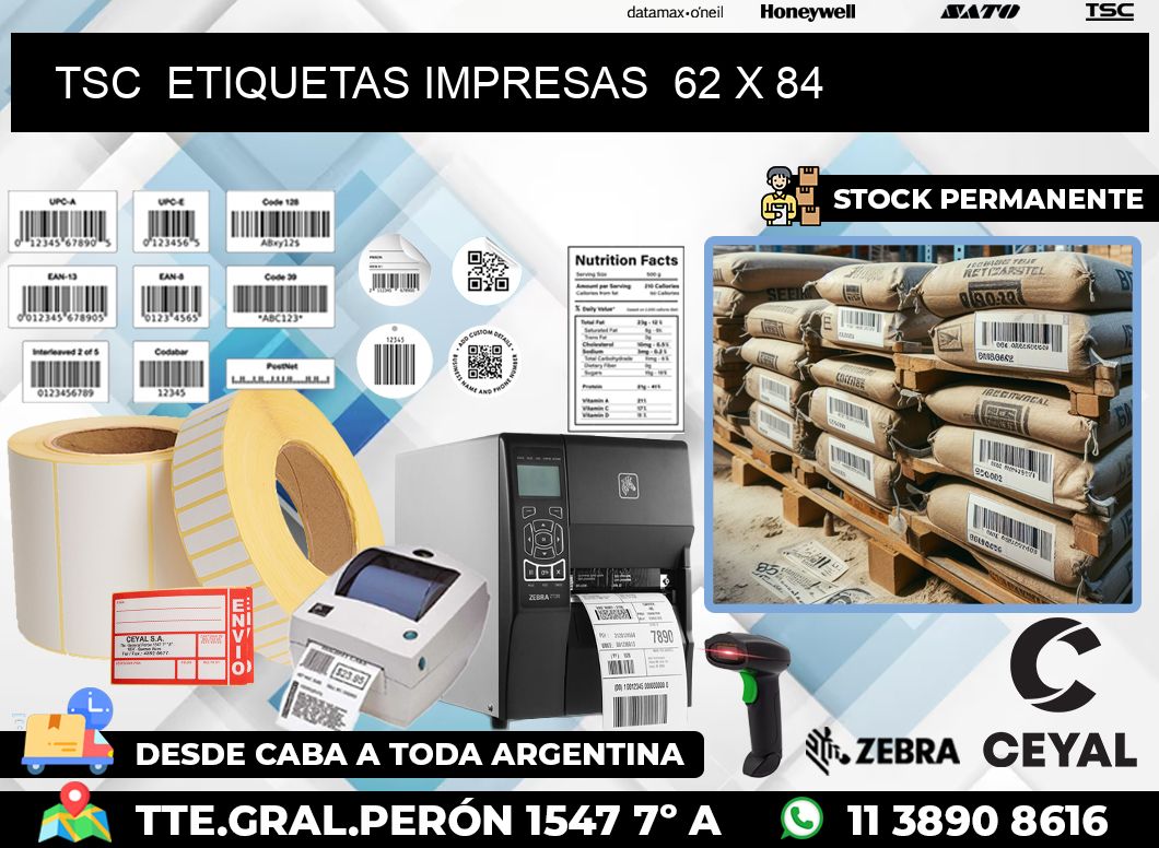 TSC  ETIQUETAS IMPRESAS  62 x 84