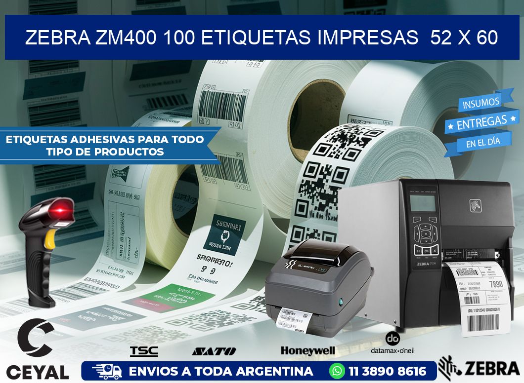 ZEBRA ZM400 100 ETIQUETAS IMPRESAS  52 x 60