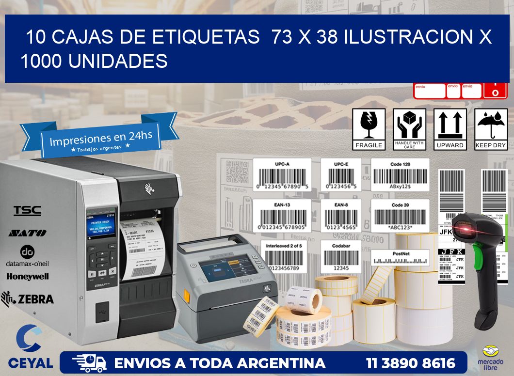 10 CAJAS DE ETIQUETAS  73 x 38 ILUSTRACION X 1000 UNIDADES