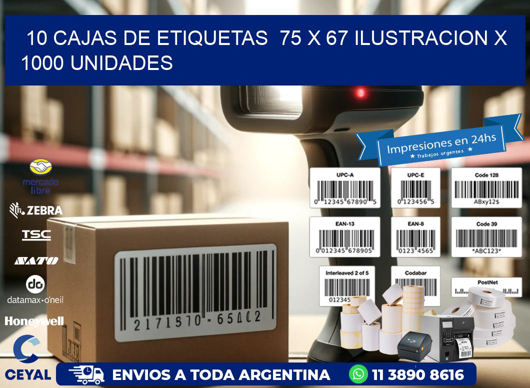 10 CAJAS DE ETIQUETAS  75 x 67 ILUSTRACION X 1000 UNIDADES