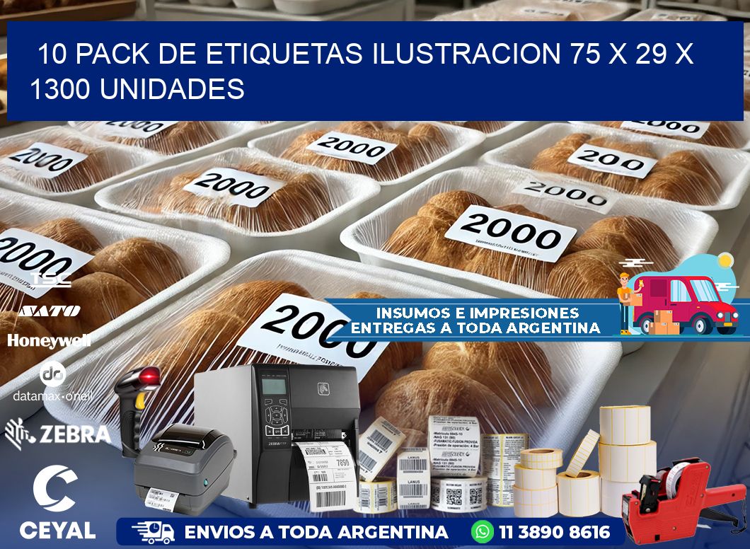 10 PACK DE ETIQUETAS ILUSTRACION 75 x 29 X 1300 UNIDADES