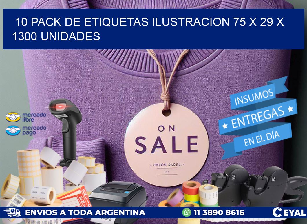 10 PACK DE ETIQUETAS ILUSTRACION 75 x 29 X 1300 UNIDADES