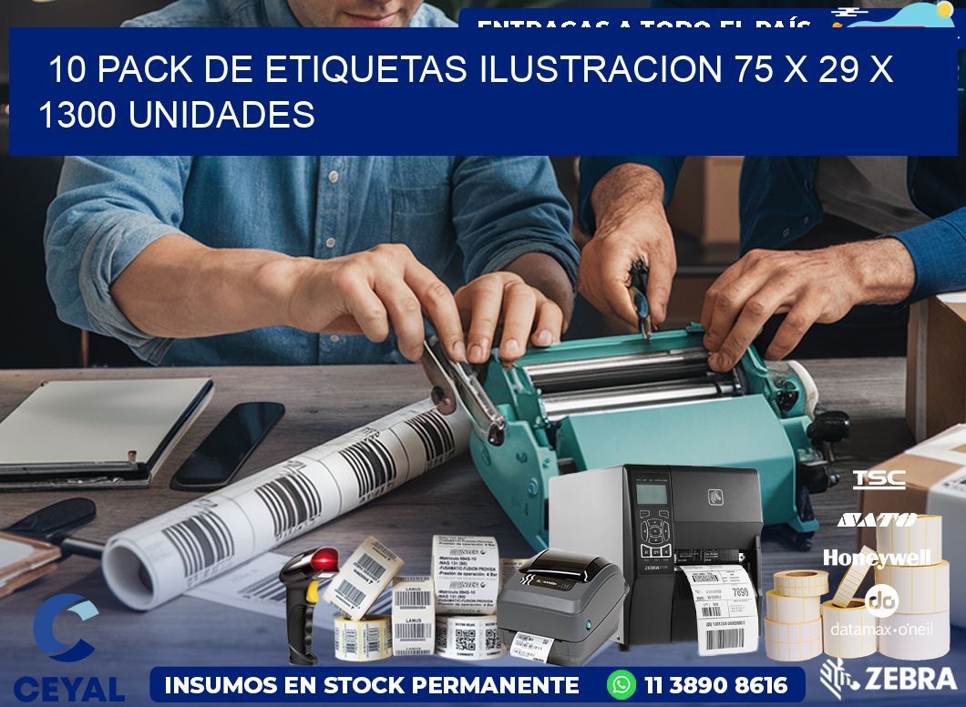 10 PACK DE ETIQUETAS ILUSTRACION 75 x 29 X 1300 UNIDADES