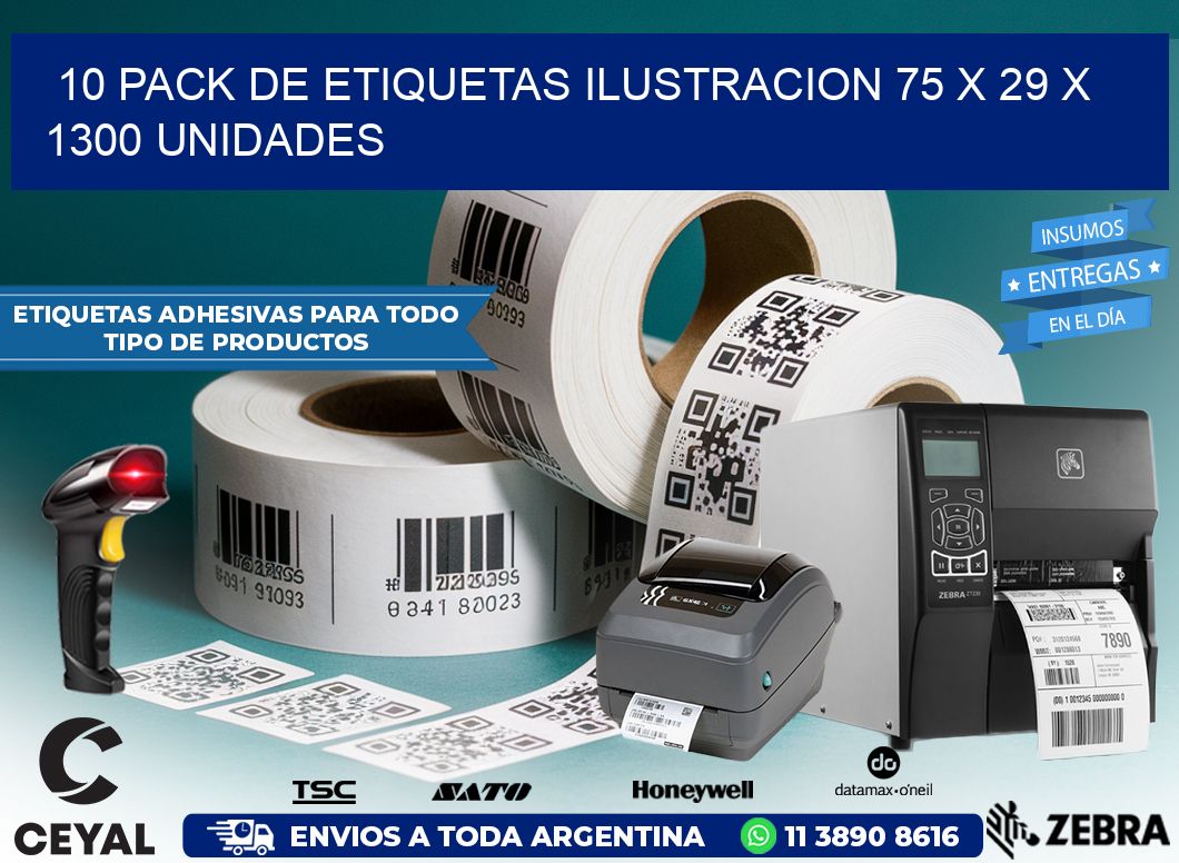 10 PACK DE ETIQUETAS ILUSTRACION 75 x 29 X 1300 UNIDADES