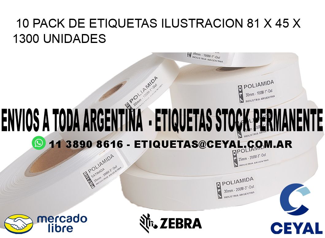 10 PACK DE ETIQUETAS ILUSTRACION 81 x 45 X 1300 UNIDADES