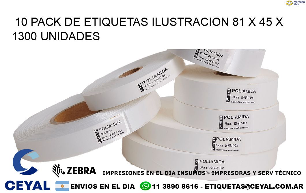 10 PACK DE ETIQUETAS ILUSTRACION 81 x 45 X 1300 UNIDADES