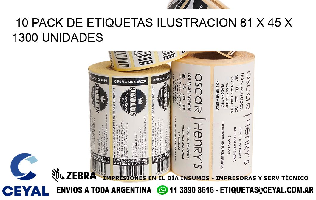 10 PACK DE ETIQUETAS ILUSTRACION 81 x 45 X 1300 UNIDADES