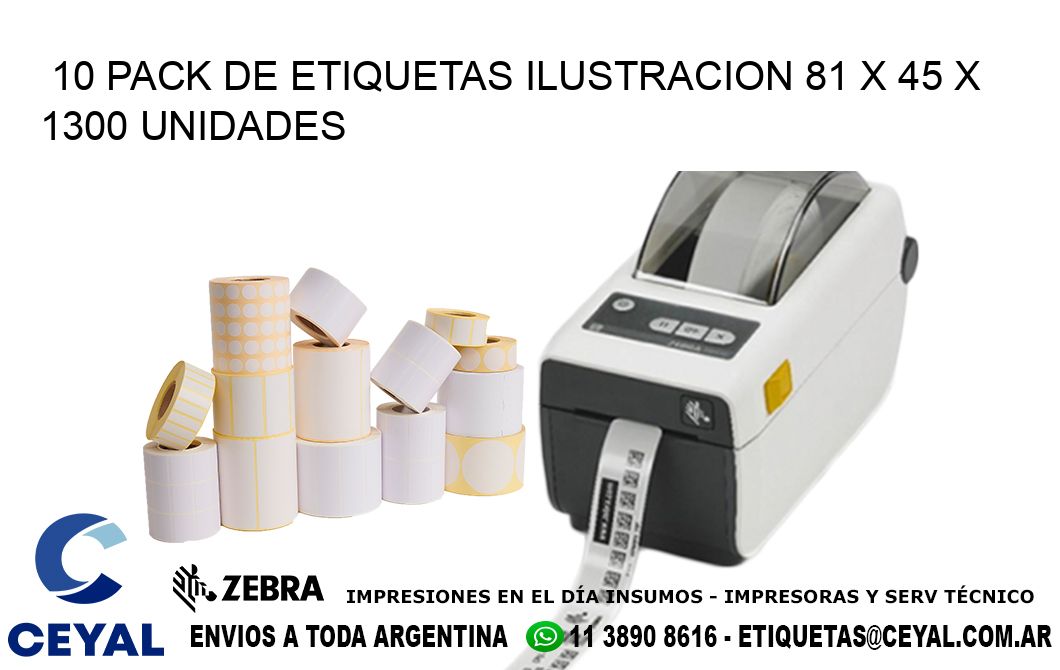 10 PACK DE ETIQUETAS ILUSTRACION 81 x 45 X 1300 UNIDADES