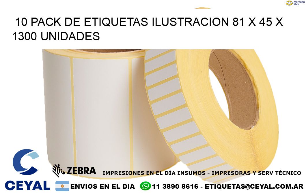 10 PACK DE ETIQUETAS ILUSTRACION 81 x 45 X 1300 UNIDADES