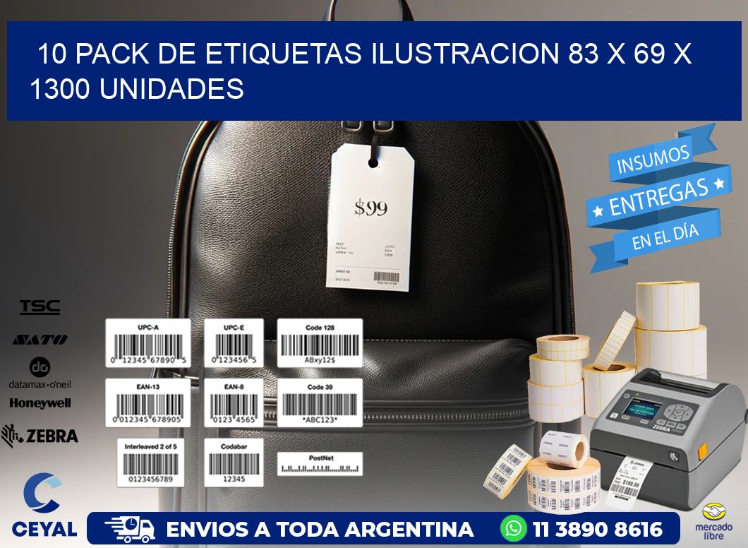 10 PACK DE ETIQUETAS ILUSTRACION 83 x 69 X 1300 UNIDADES