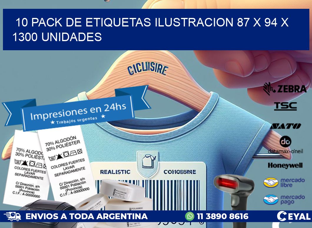 10 PACK DE ETIQUETAS ILUSTRACION 87 x 94 X 1300 UNIDADES