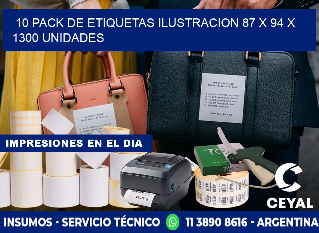 10 PACK DE ETIQUETAS ILUSTRACION 87 x 94 X 1300 UNIDADES