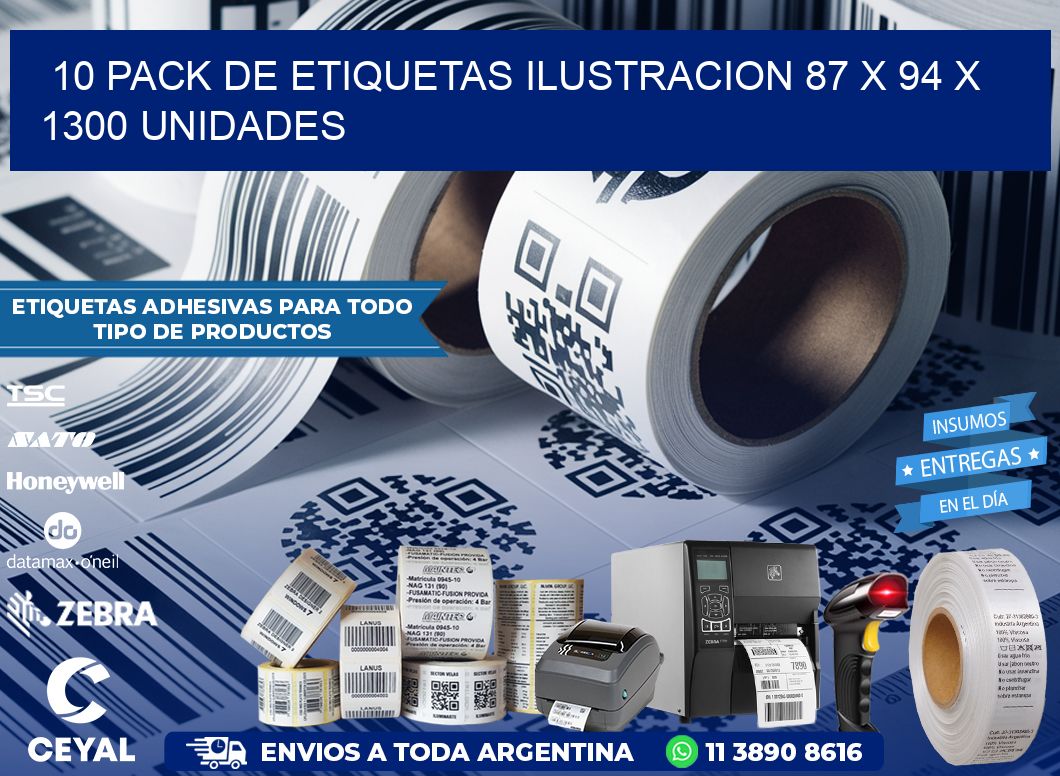 10 PACK DE ETIQUETAS ILUSTRACION 87 x 94 X 1300 UNIDADES