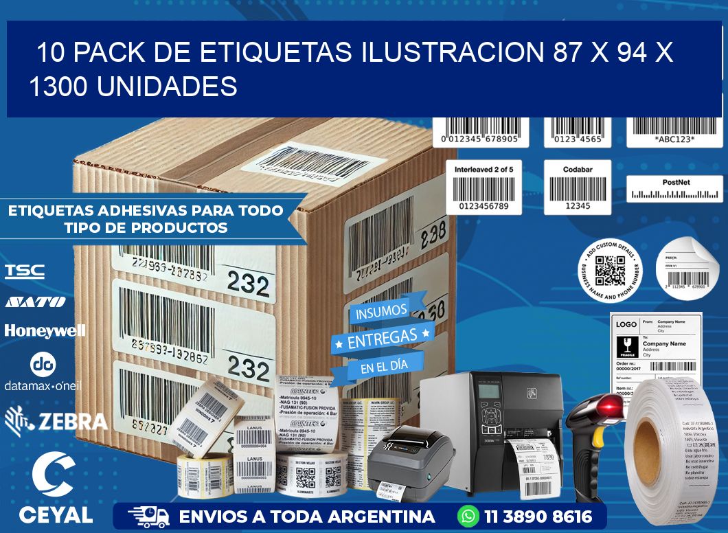 10 PACK DE ETIQUETAS ILUSTRACION 87 x 94 X 1300 UNIDADES