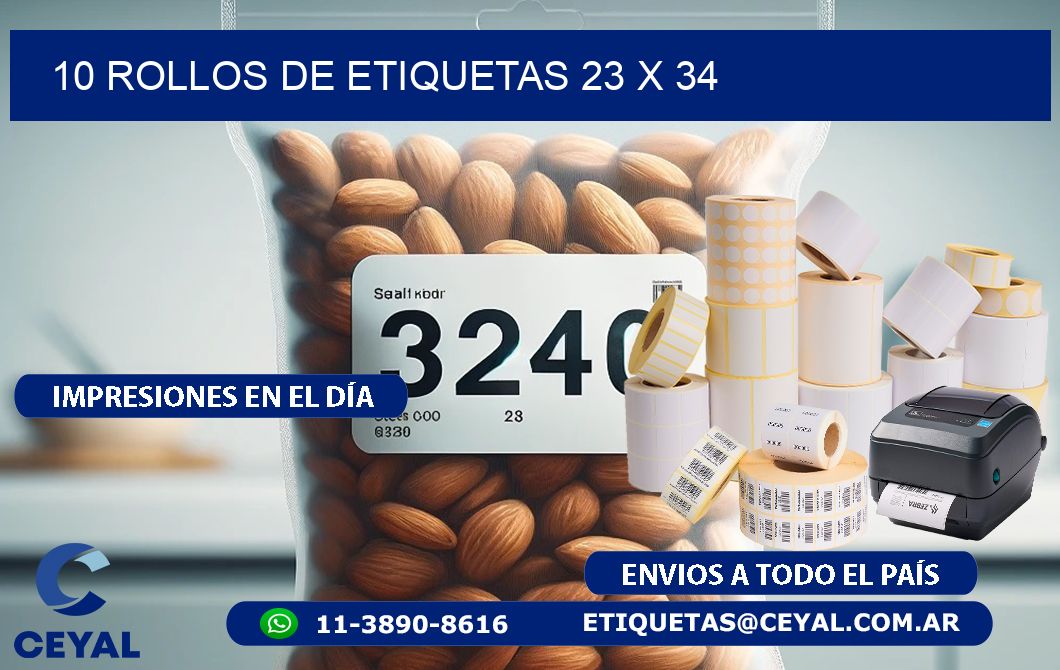 10 ROLLOS DE ETIQUETAS 23 x 34