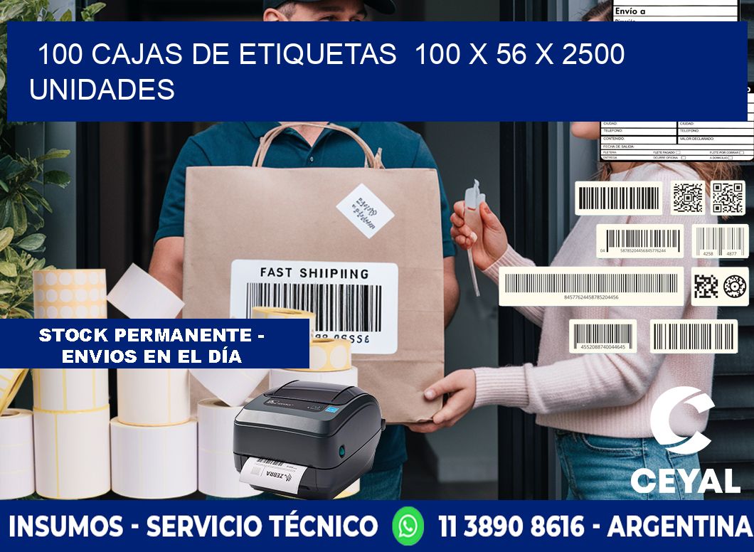 100 CAJAS DE ETIQUETAS  100 x 56 X 2500 UNIDADES