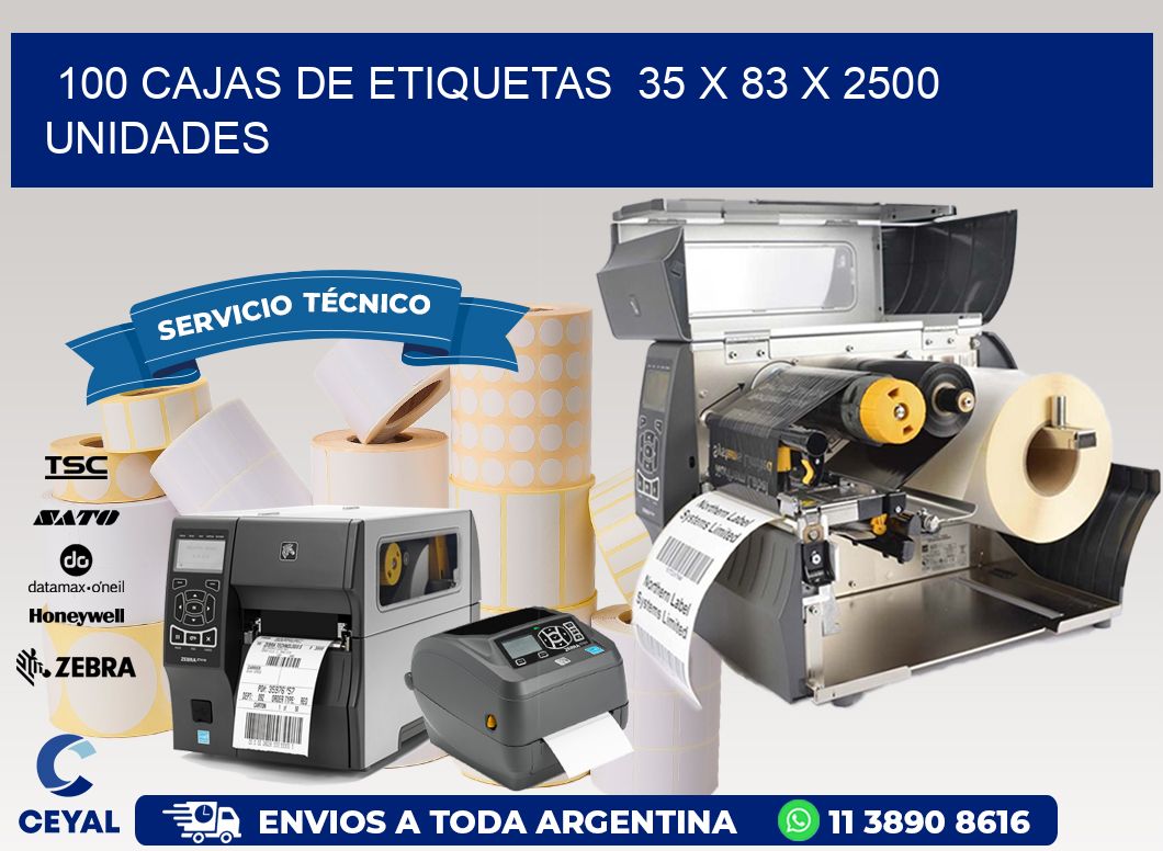 100 CAJAS DE ETIQUETAS  35 x 83 X 2500 UNIDADES