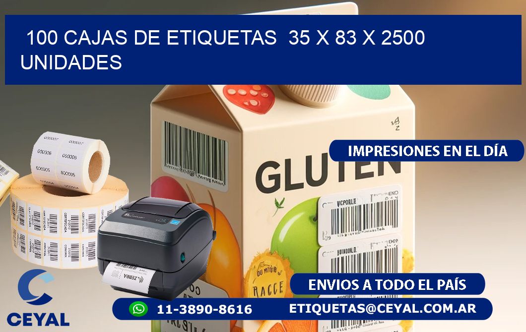 100 CAJAS DE ETIQUETAS  35 x 83 X 2500 UNIDADES