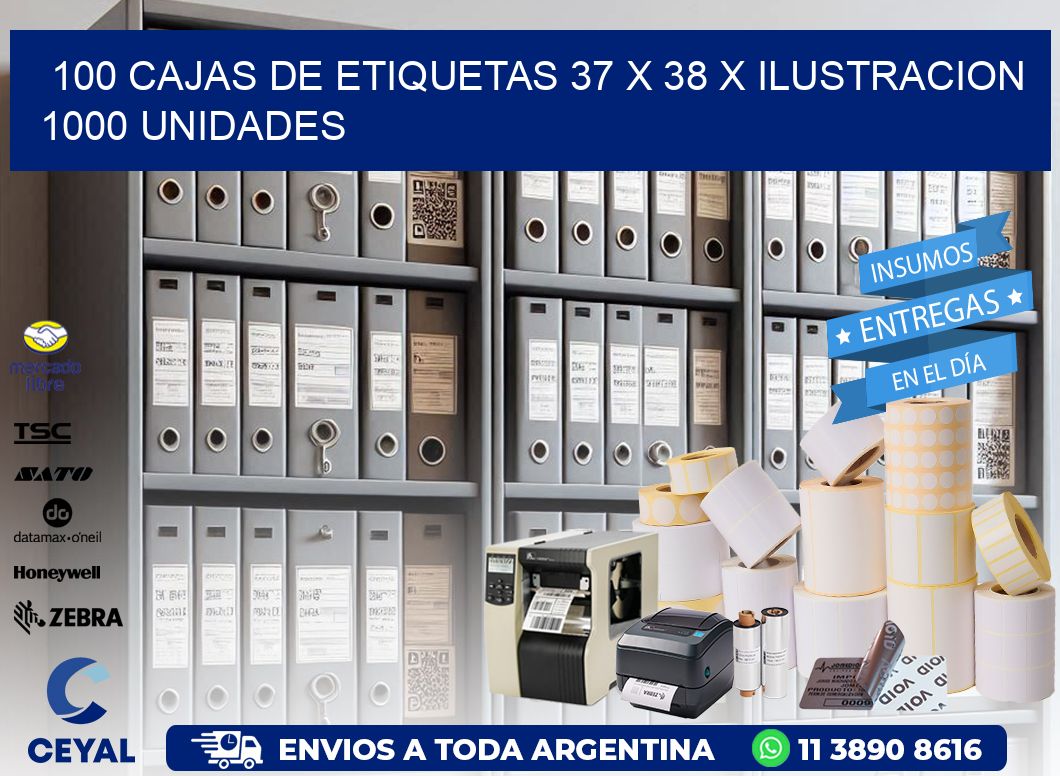 100 CAJAS DE ETIQUETAS 37 x 38 X ILUSTRACION 1000 UNIDADES