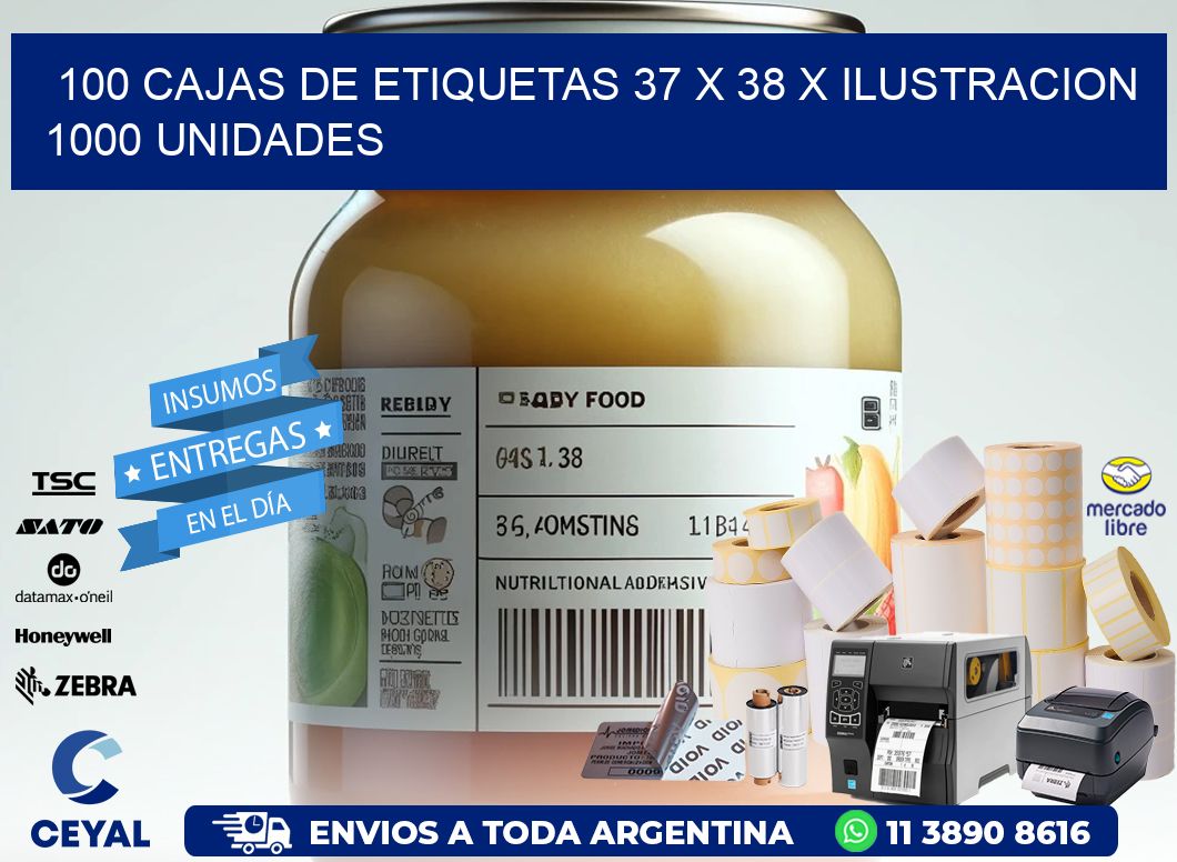 100 CAJAS DE ETIQUETAS 37 x 38 X ILUSTRACION 1000 UNIDADES