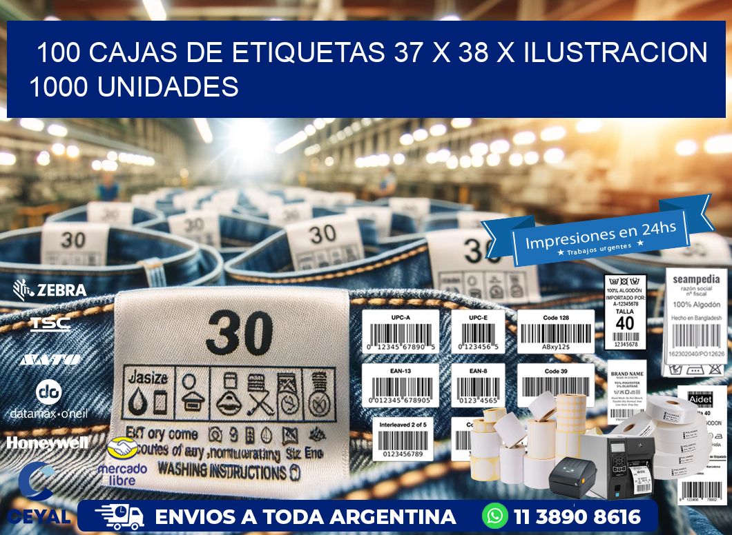 100 CAJAS DE ETIQUETAS 37 x 38 X ILUSTRACION 1000 UNIDADES