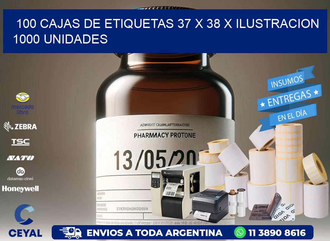 100 CAJAS DE ETIQUETAS 37 x 38 X ILUSTRACION 1000 UNIDADES