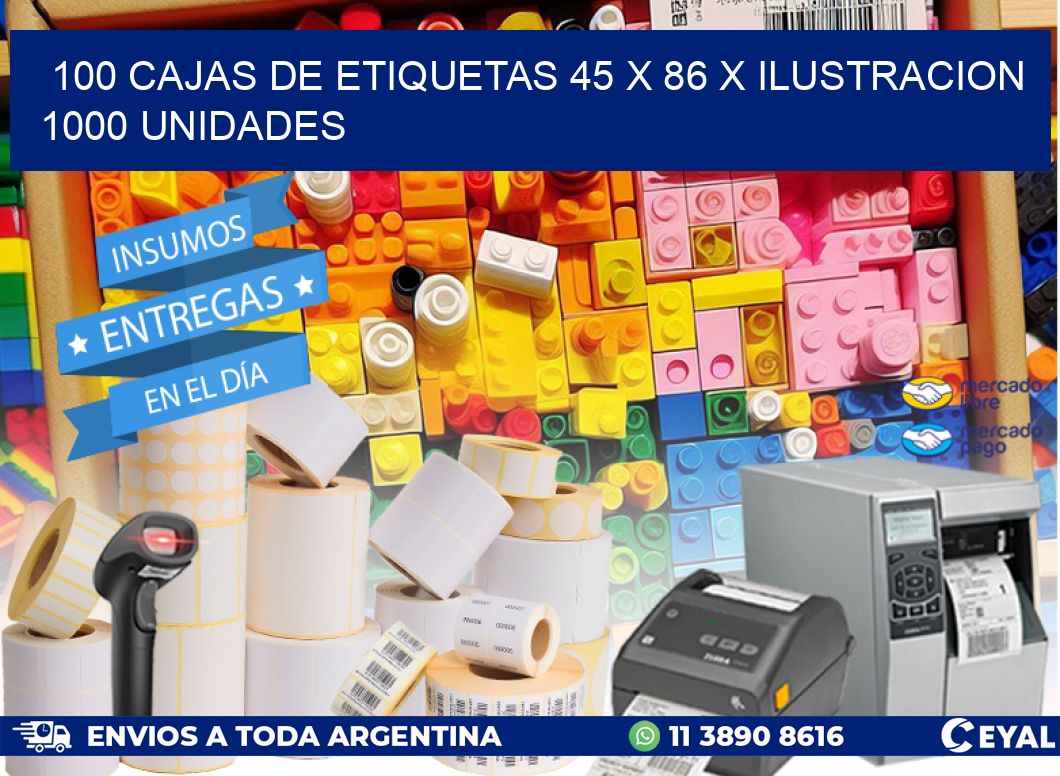 100 CAJAS DE ETIQUETAS 45 x 86 X ILUSTRACION 1000 UNIDADES