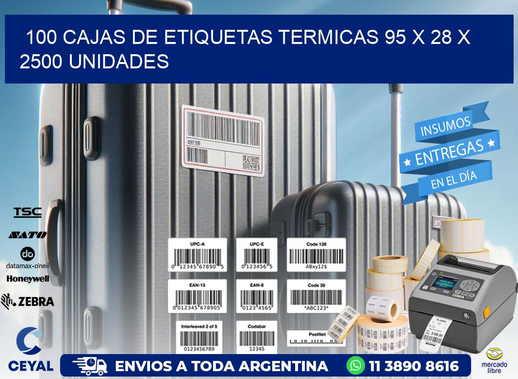 100 CAJAS DE ETIQUETAS TERMICAS 95 x 28 X 2500 UNIDADES